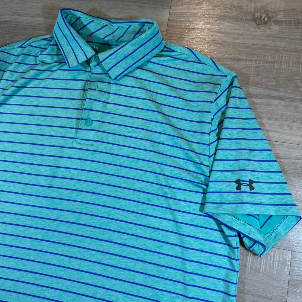 Under armour Shirt Men's XL Green Performance The‎ Playoff Polo Striped Stretch